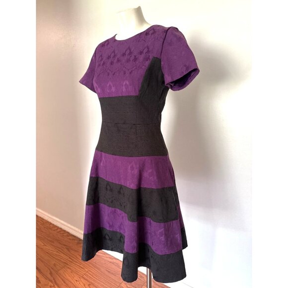 BADGLEY MISCHKA Belle 2 Purple & Black Striped Floral Lace Jacquard Dress EUC - Picture 3 of 8